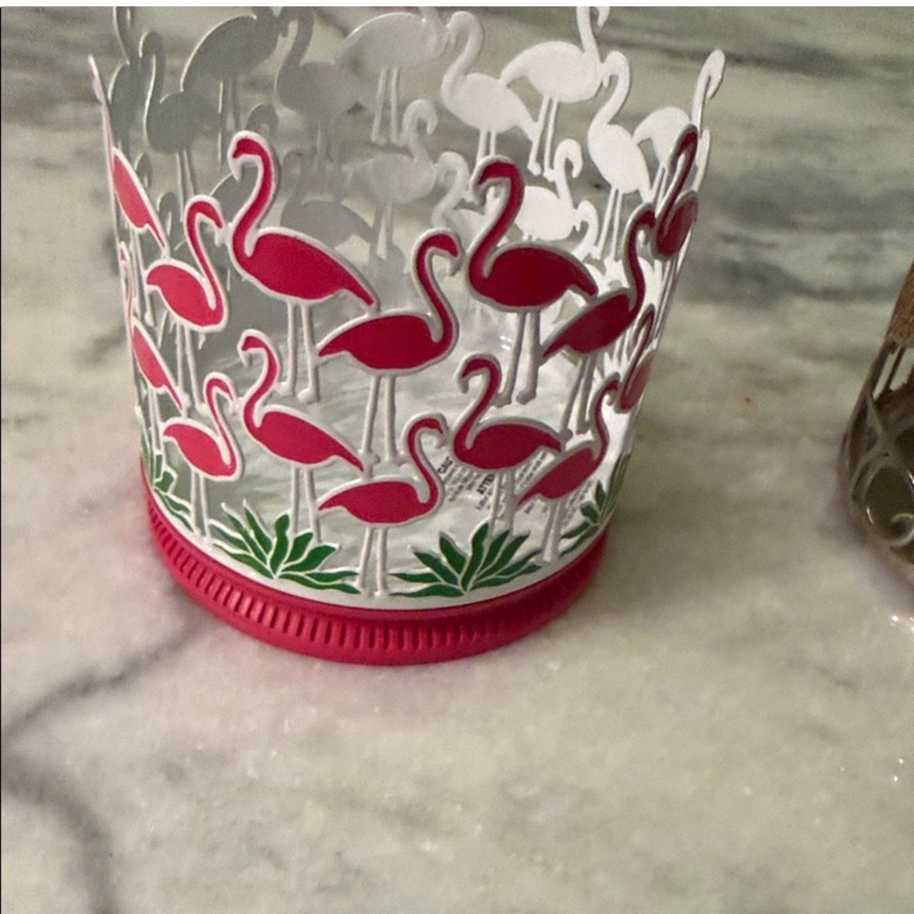 Bath & Body Works Flamingo Candle Holder - Pink, White, and Green